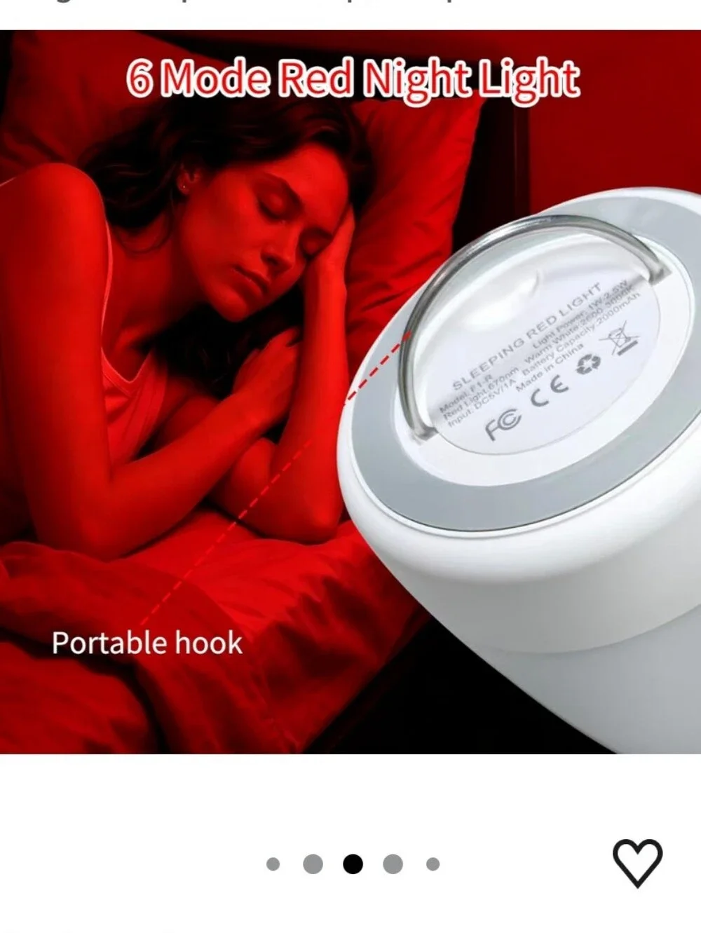 670nm Red Light for Sleep with Timer, Rechargeable, Dimmable, Sleep Aid Lamp